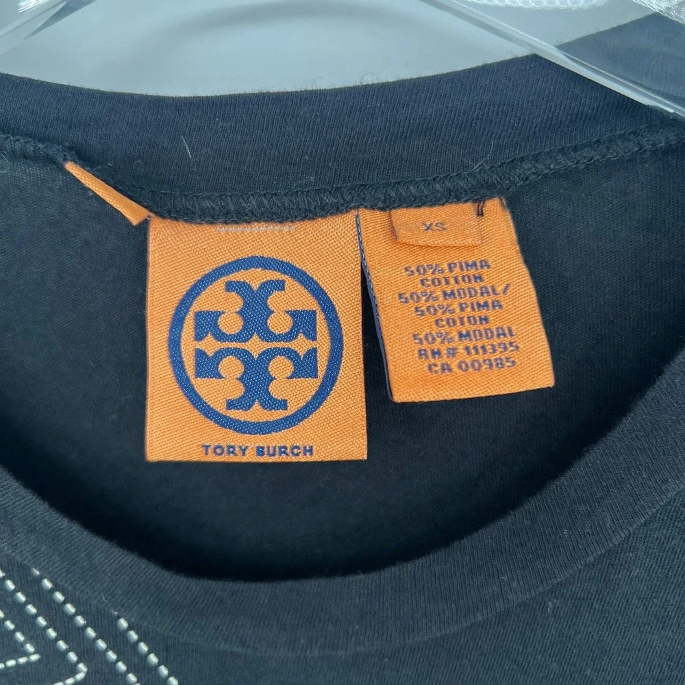 Tory Burch Top Womens XS T Shirt Tee Logo Pima Cotton Black